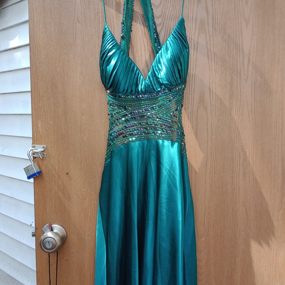 Nights by Teeze Me Satin Turquoise Prom Dress (Long)